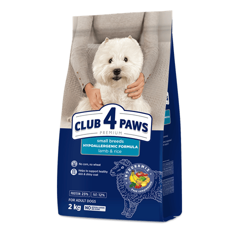 CLUB 4 PAWS PREMIUM “KUZU ETLİ & PİRİNÇLİ” KÜÇÜK IRK YETİŞKİN KÖPEKLER İÇİN KOMPLE KURU KÖPEK MAMASI 2 KG