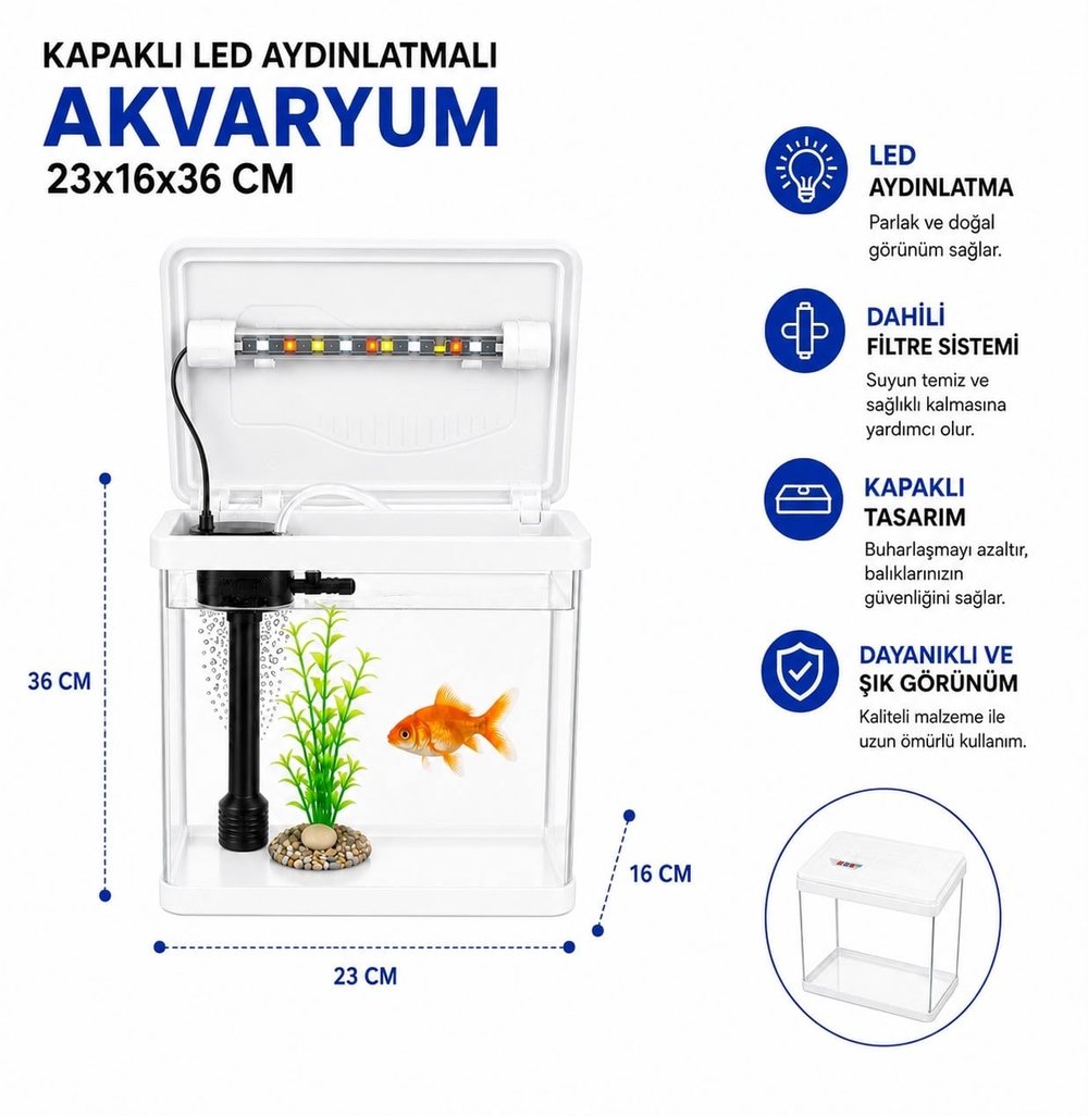 MAKRO İTHAL AKVARYUM 23*16*36 BEYAZ 7 LİTRE