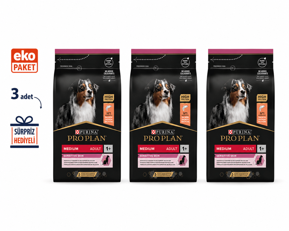 Pro Plan Adult Sensitive Skin Somonlu ve Pirinçli Köpek Maması 3 kg X 3'lü Eko Paket 