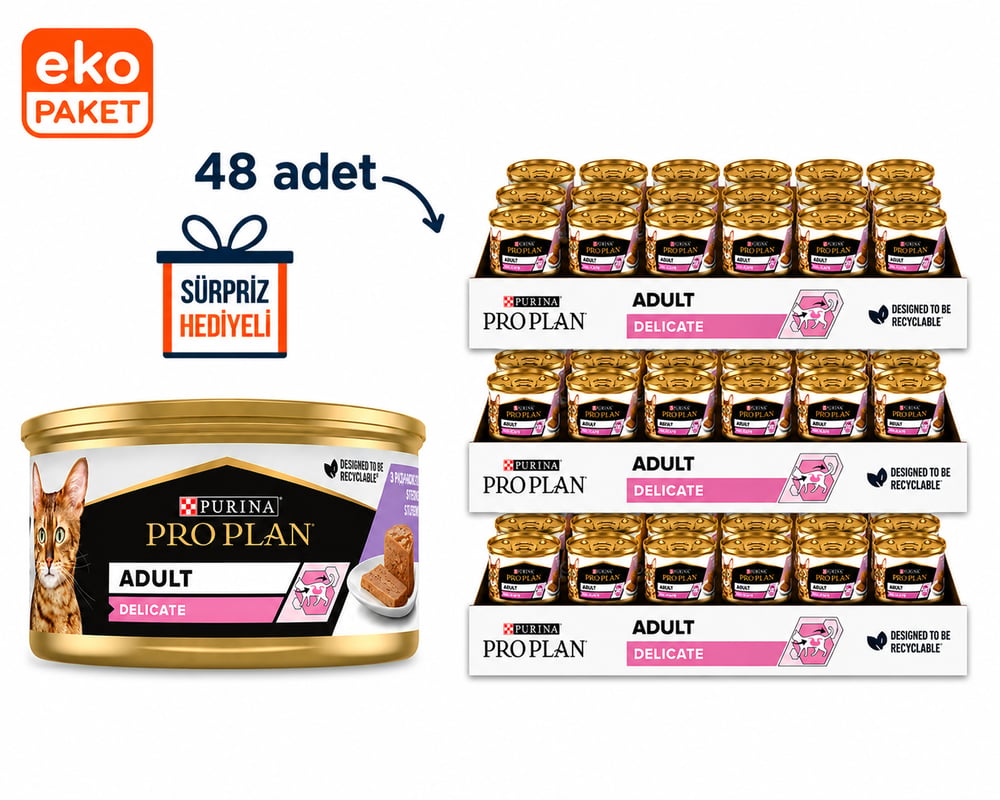 Pro Plan Delicate Hindili Yetişkin Kedi Konservesi 85 gr X 48'li Eko Paket