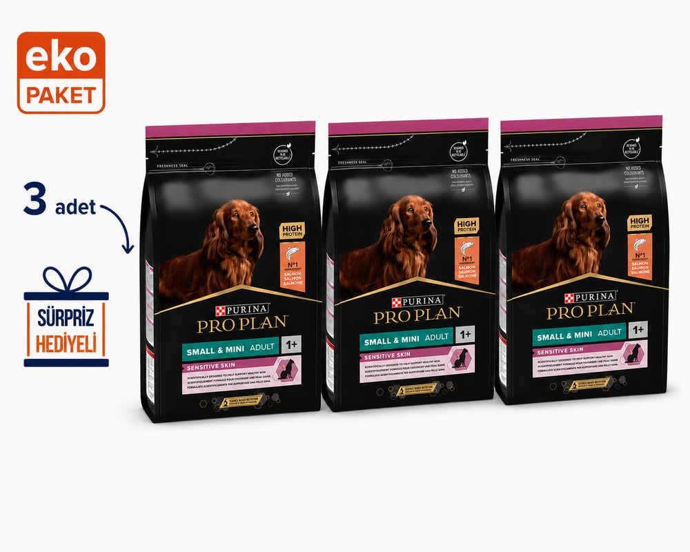 Pro Plan Sensitive Skin Small & Mini Somonlu Küçük Irk Yetişkin Köpek Maması 3 kg. X 3'lü Eko Paket