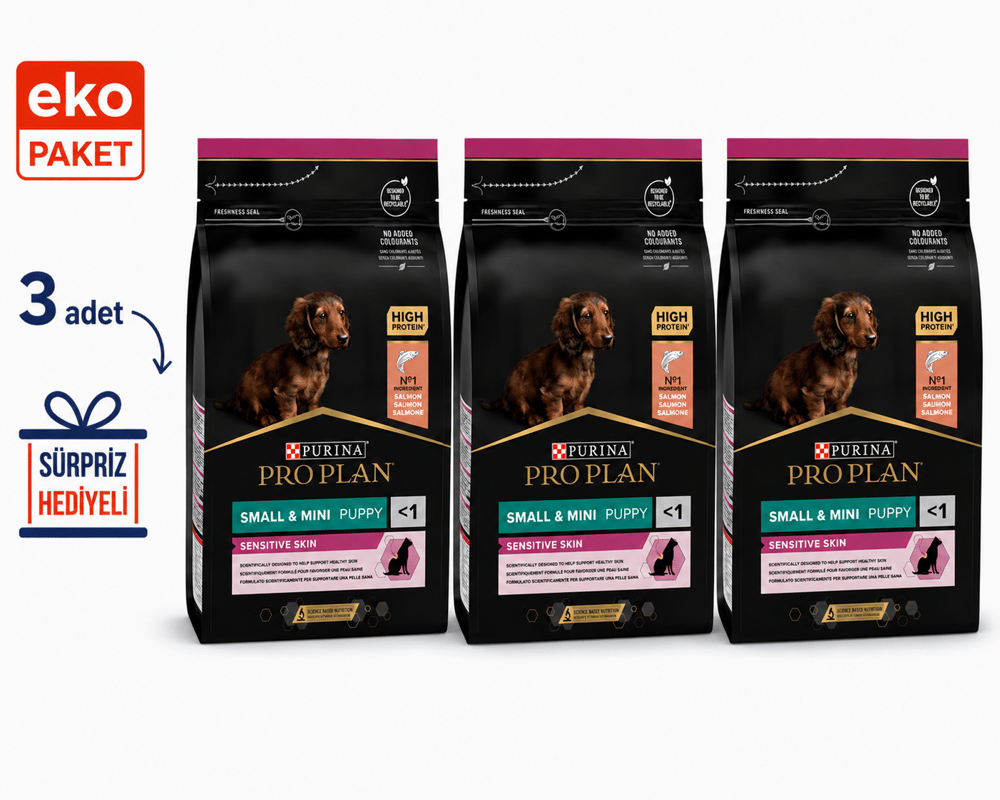 Pro Plan Small & Mini Puppy Sensitive Skin Somonlu Yavru Köpek Maması 3 kg X3'lü Eko Paket