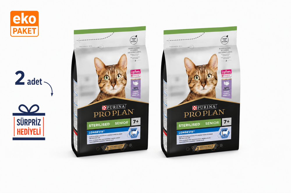 ProPlan Kısırlaştırılmış Hindili +7 Yaşlı Kedi Maması 3 Kg X 2'li Eko Paket