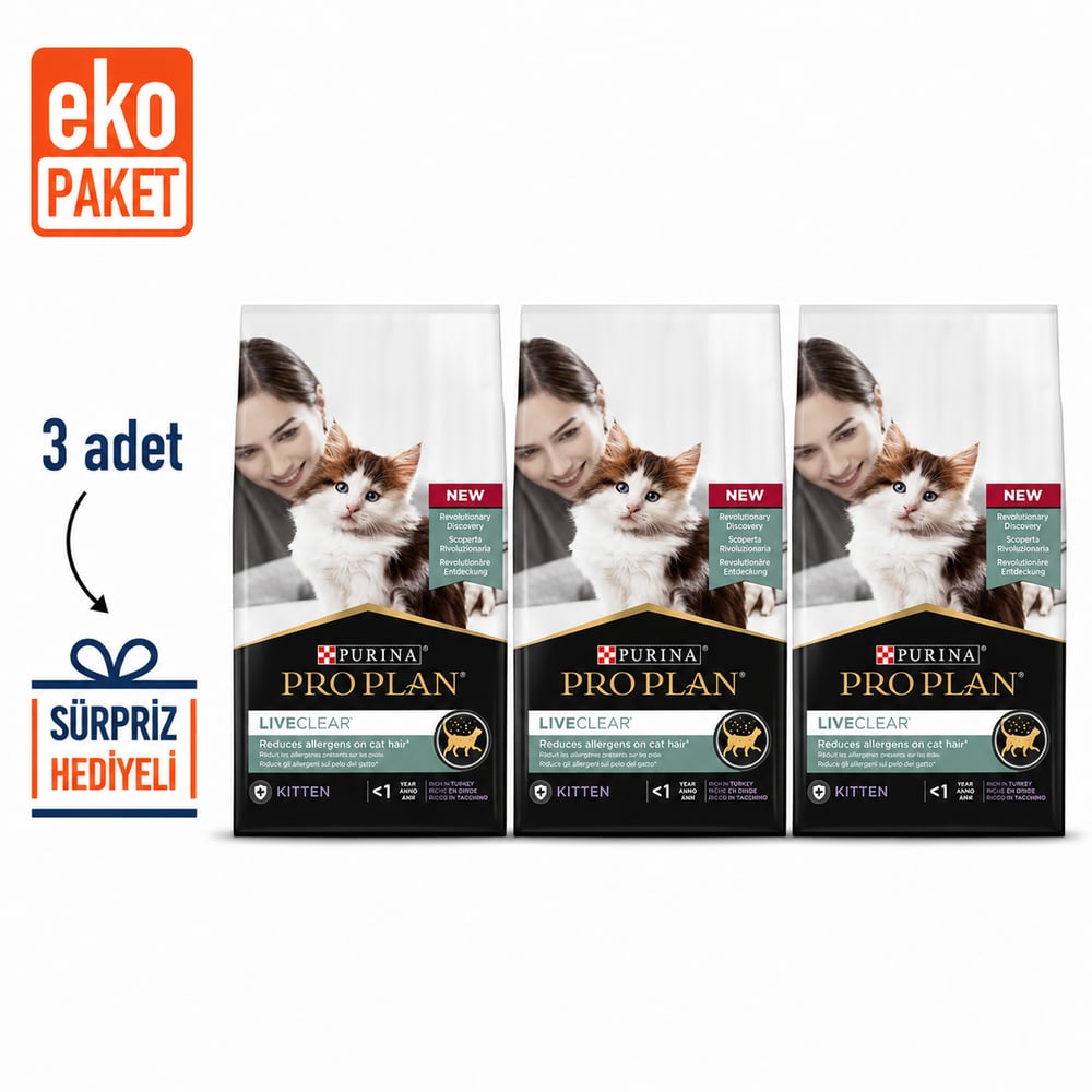 ProPlan LiveClear Kitten Hindili Yavru Kedi Maması 1.4 kg X 3'lü Eko PAket 