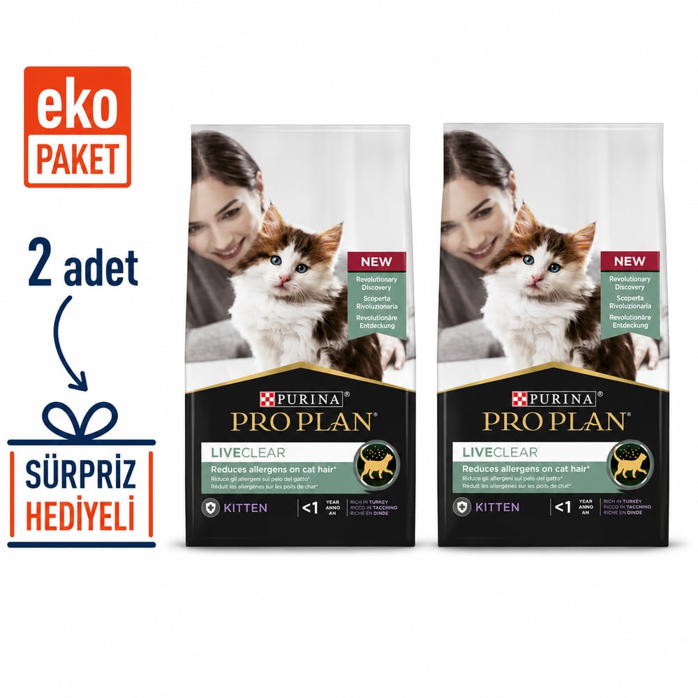 ProPlan LiveClear Kitten Hindili Yavru Kedi Maması 1.4 kg X 2'li Eko PAket 