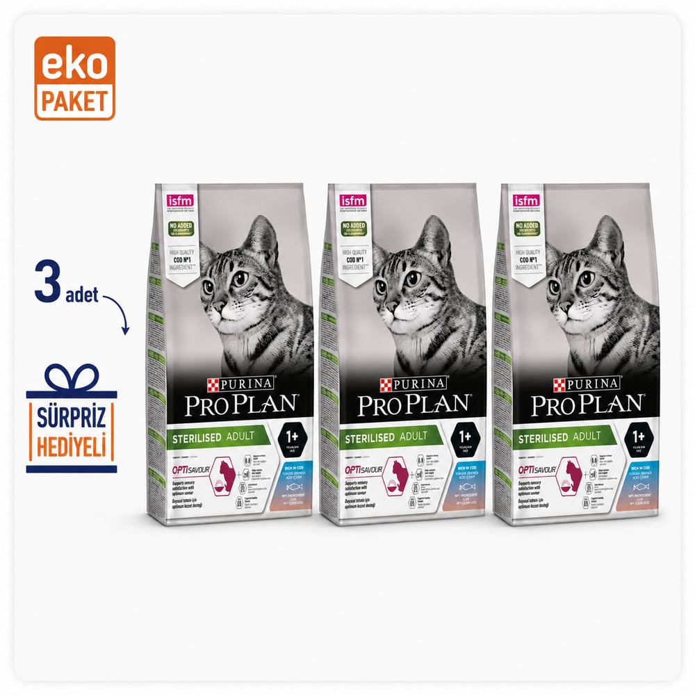 ProPlan Morina ve Okyanus Balıklı Kısırlaştırılmış Kedi Maması 3 Kg X 3'lü Eko Paket 