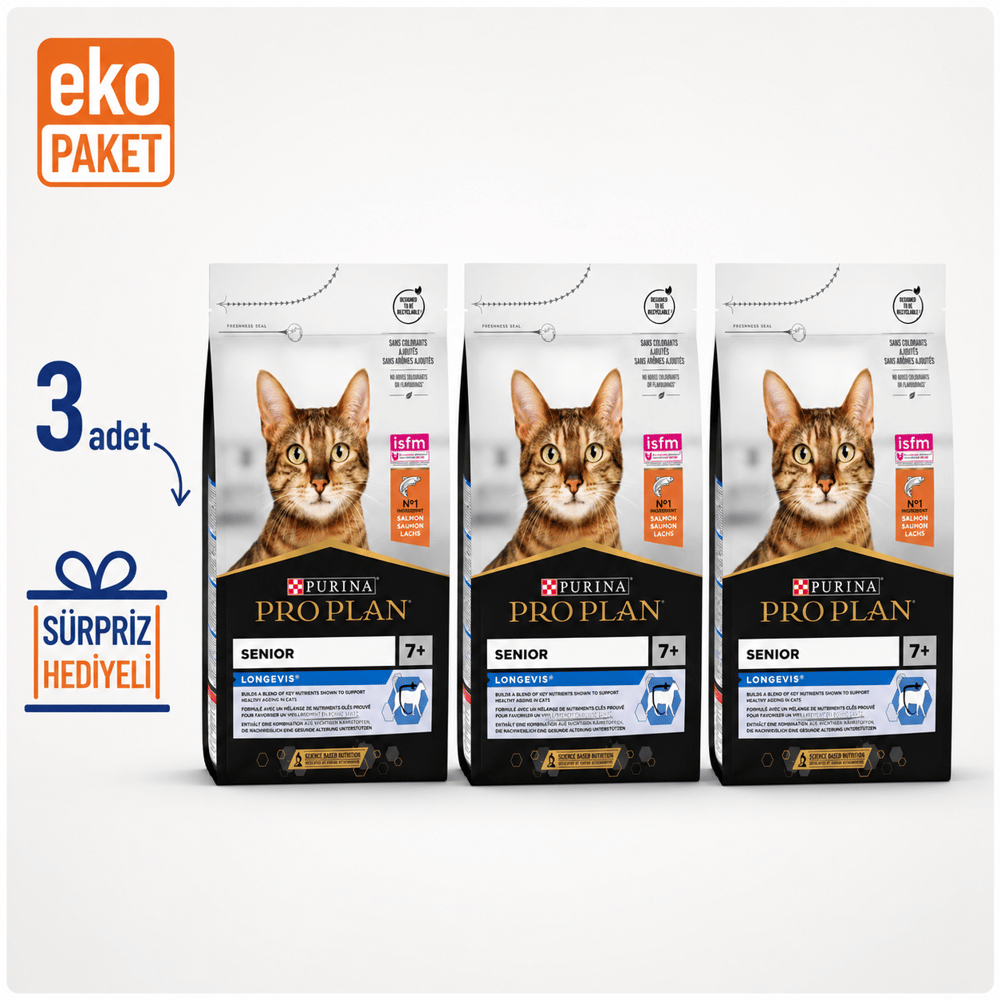 Proplan Senior +7 Somonlu Yaşlı Kedi Maması 3 Kg X 3'lü Eko Paket