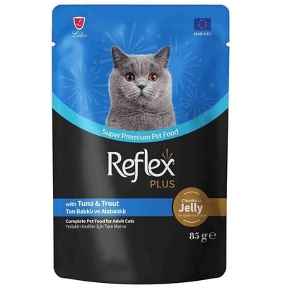 Reflex Plus Jöleli Ton Balıklı ve Alabalıklı Yetişkin Kedi Konservesi 85 Gr