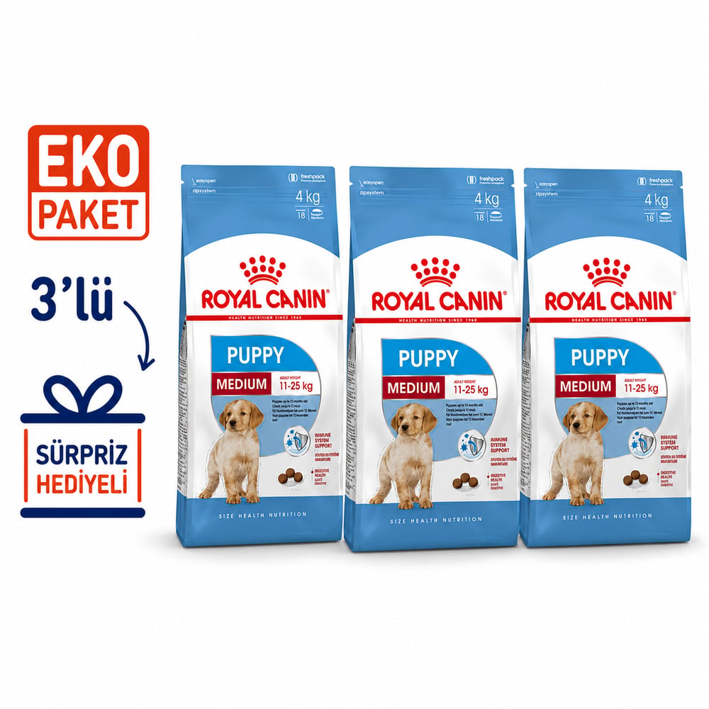 Royal Canin Medium Puppy Orta Irk Yavru Kuru Köpek Maması 4 Kg X 3'lü Eko Paket