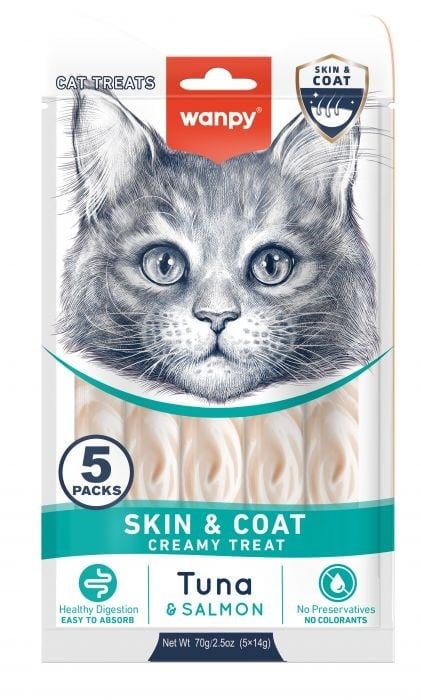 Wanpy Skin Coat Ton Balığı&Somonlu Kedi Ödülü 5x14gr