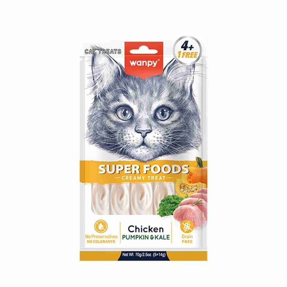 Wanpy Superfood Balkabağı -Kara Lahanalı Krema Kedi Ödülü 5×14 Gr