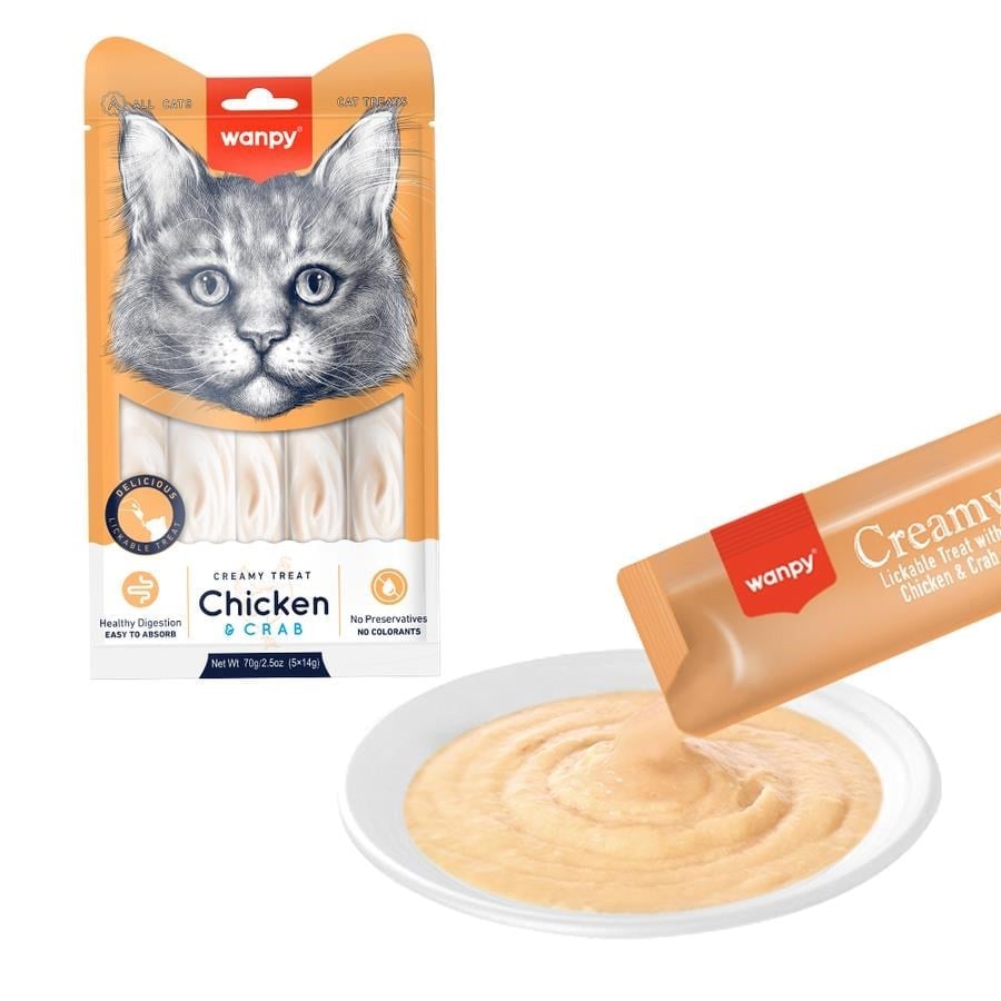 Wanpy Tavuk Yengeç Krema Likit Kedi Ödülü 5 x 14 Gr
