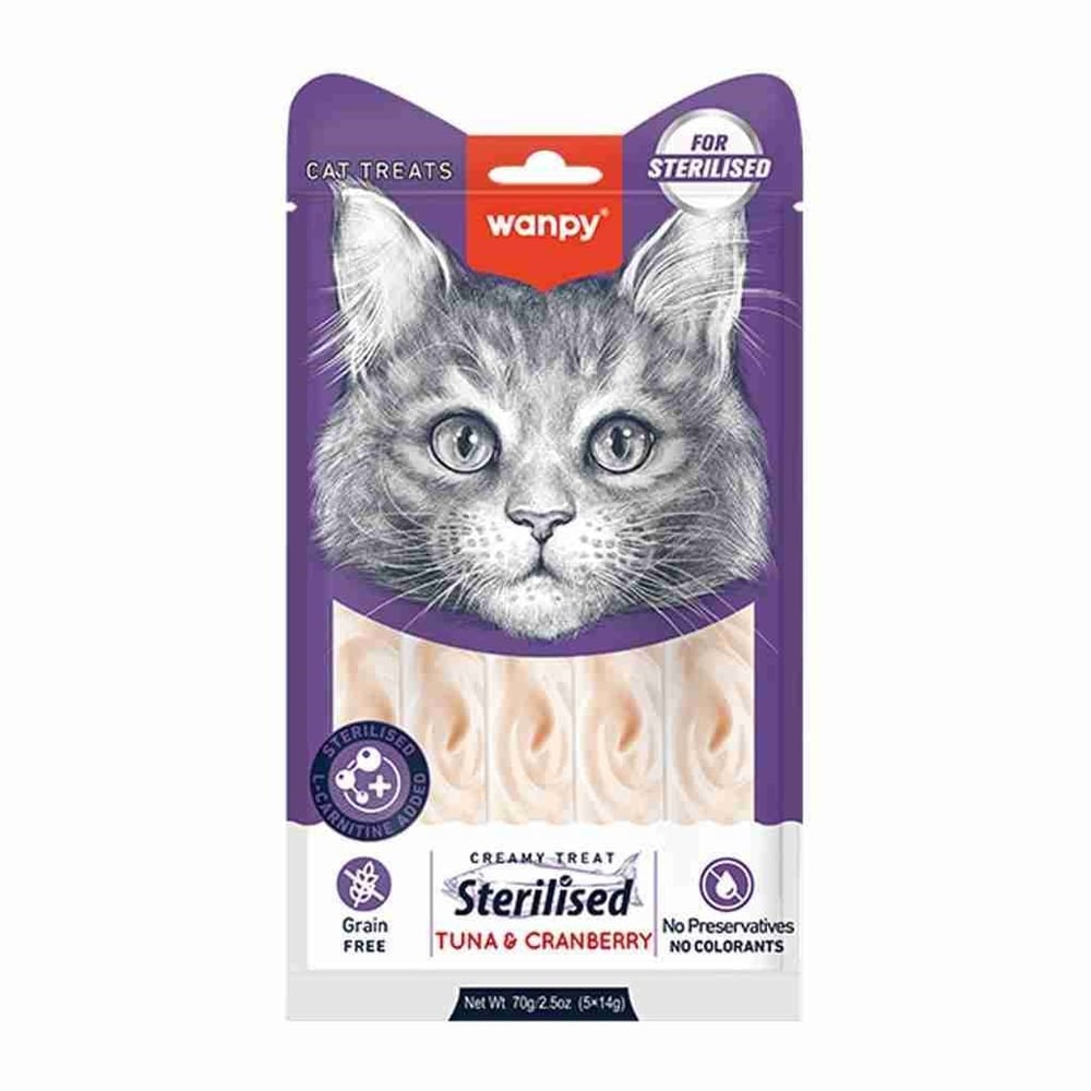 Wanpy Ton Balıklı -Kızılcıklı Kısırlaştırılmış Kedi Krema Ödülü 5×14 Gr