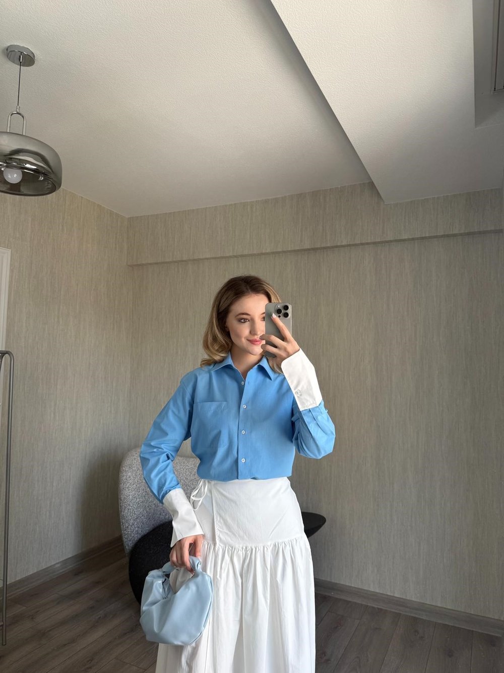 Bebe Mavi Tek Cepli Kol Manşet Detaylı Gömlek
