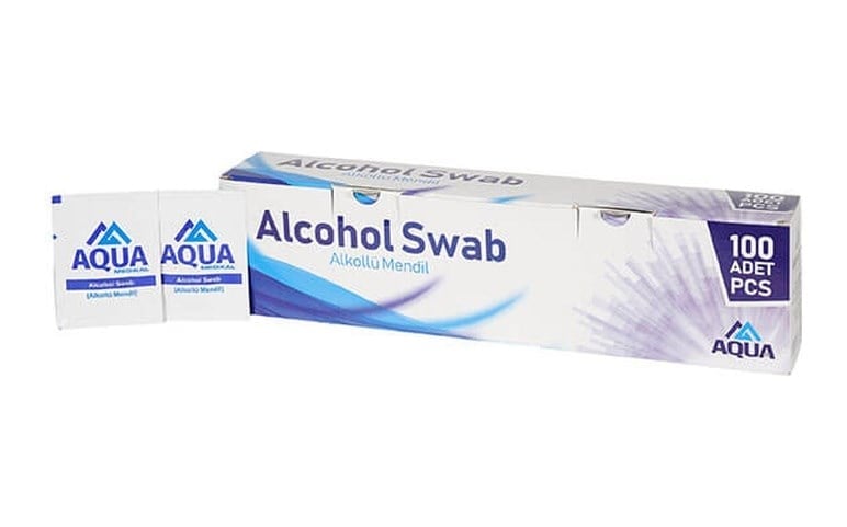 Aqua Alkollü Mendil %70 Alkol Swap Cilt Temizleme Mendil 100 Adet