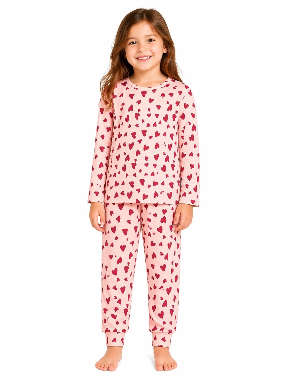 Haribo Kalp Desenli Kız Çocuk Uzun Kollu Pijama Takımı