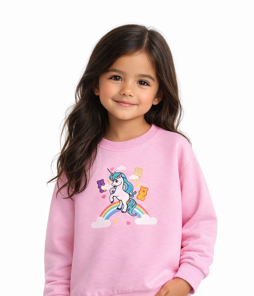 Haribo Unicorn Baskılı Kız Çocuk Bisiklet Yaka Sweatshirt