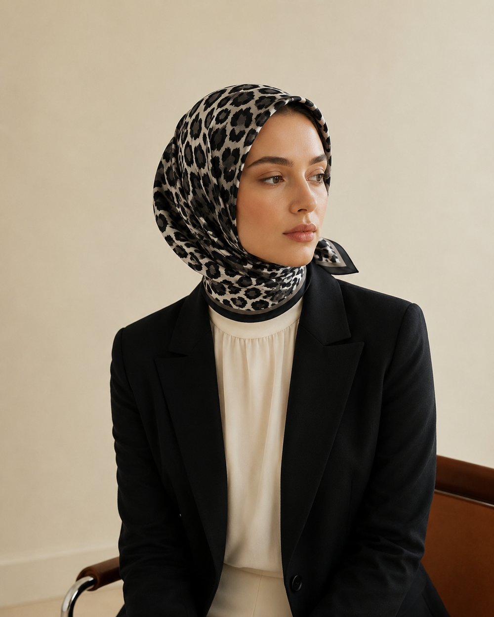 LEOPAR SİYAH %100 TWILL İPEK EŞARP