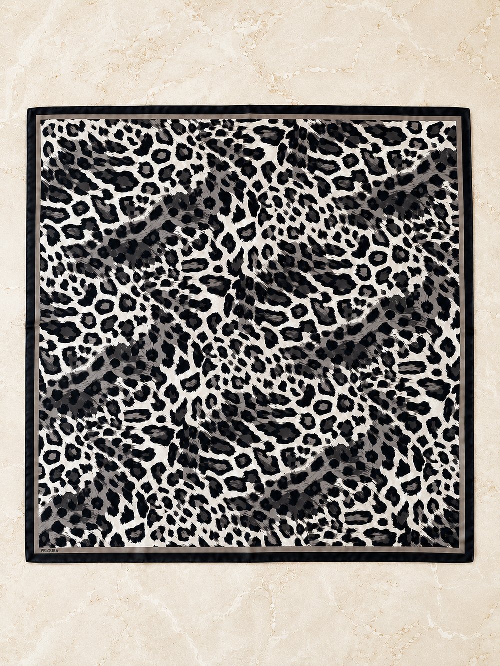 LEOPAR SİYAH %100 TWILL İPEK EŞARP