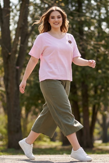 PEMBE KETEN BÜYÜK BEDEN T-SHIRT