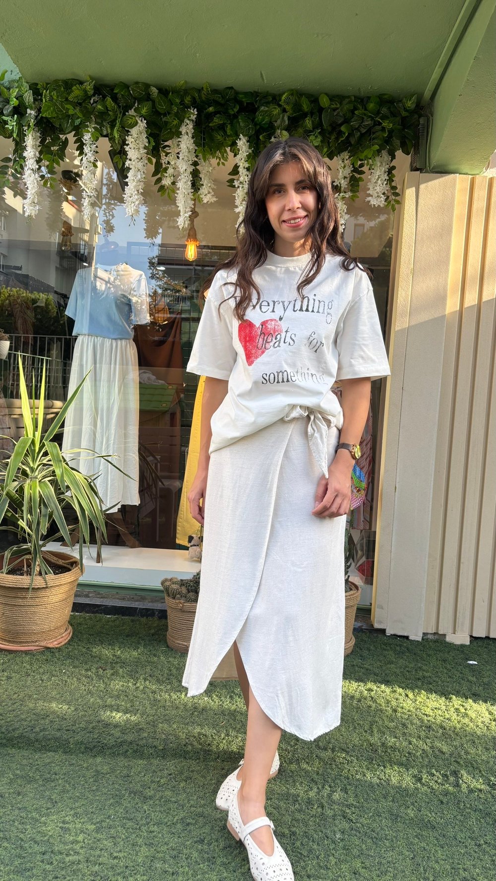 Naturel(doğal) dokulu kumaş etek
