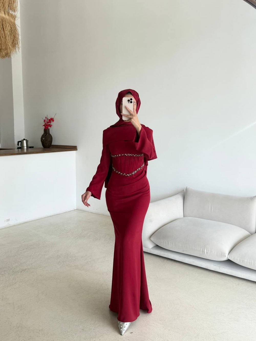 Bahar Abiye Bordo 