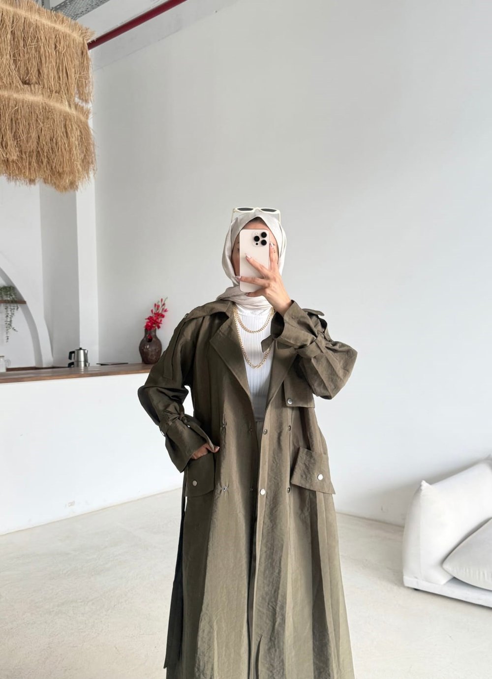 Çıtçıtlı Trençkot Taba