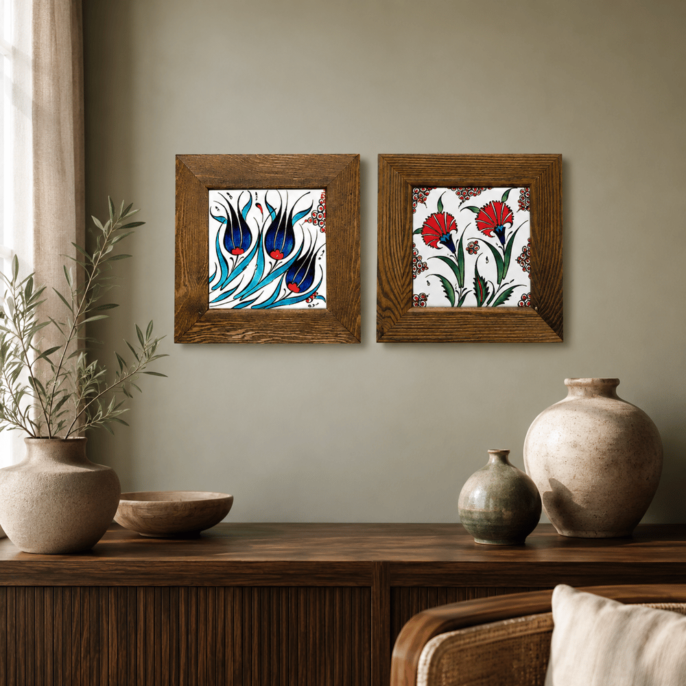 Ahşap Çerçeveli Dekoratif Seramik Tablo – Motif Koleksiyonu VII
