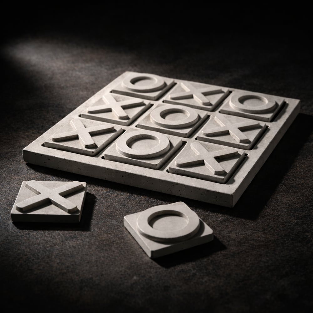 Brüt Beton Tic Tac Toe (XOX) Oyunu – Dekoratif Masaüstü Strateji Oyunu