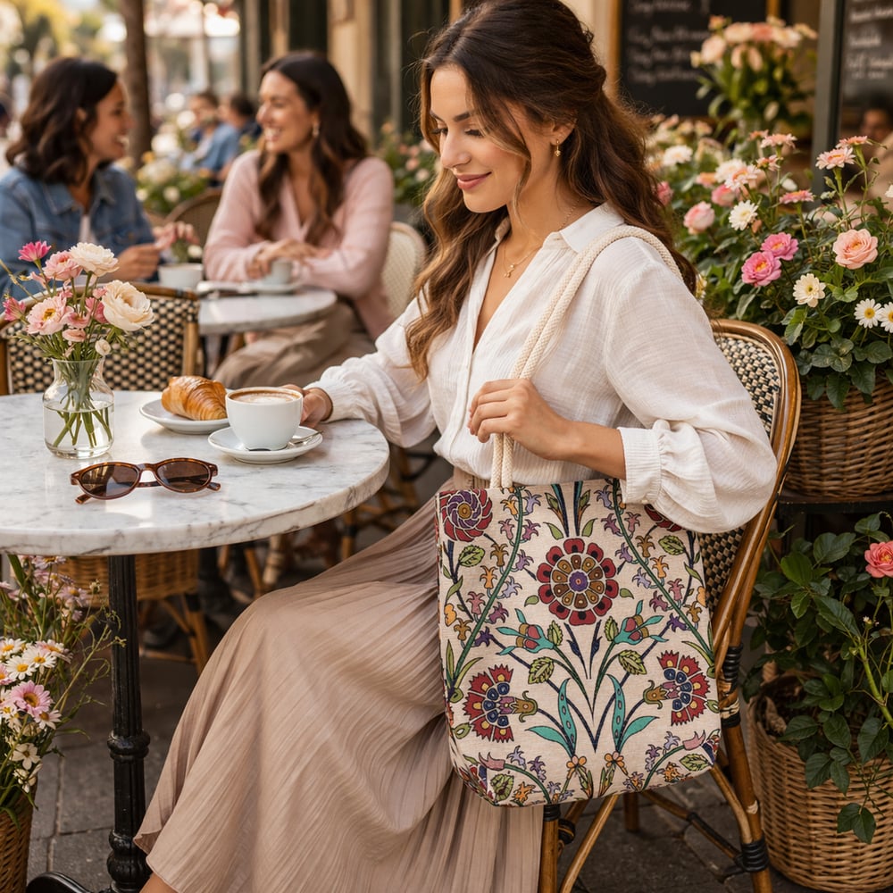 Goblen Kumaş Heybe Çanta | Çiçek Motifli Model GBLN-3520