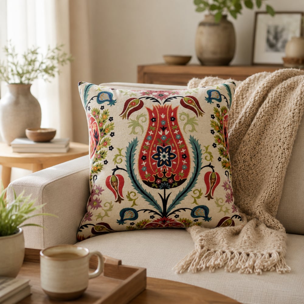 Lale Desenli Dekoratif Goblen Kırlent Kılıfı, Model: GBLN-3036