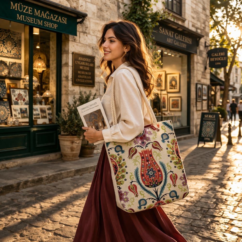 Lale Motifli Goblen Kumaş Heybe Çanta | Model: GBLN-3530