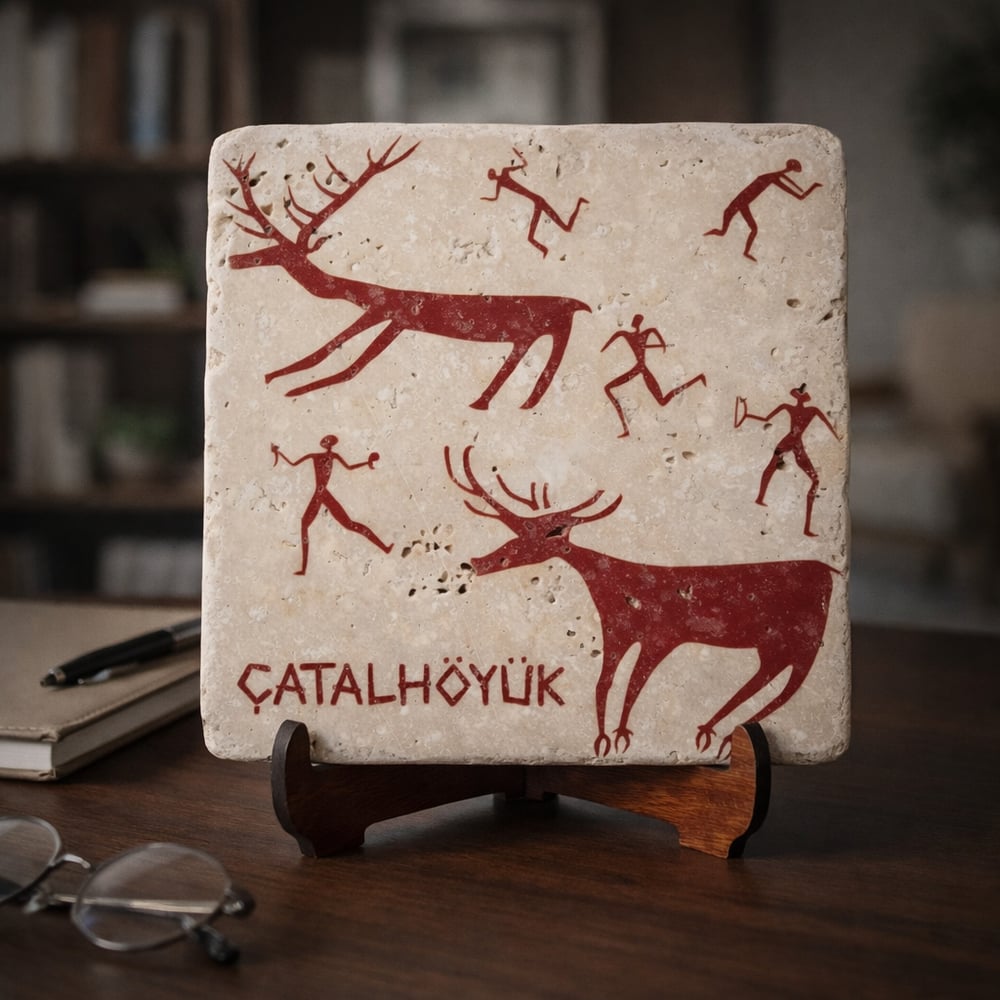 Çatalhöyük Av Temalı Traverten Pano | Tarihi Hikayeli Doğal Taş Dekor
