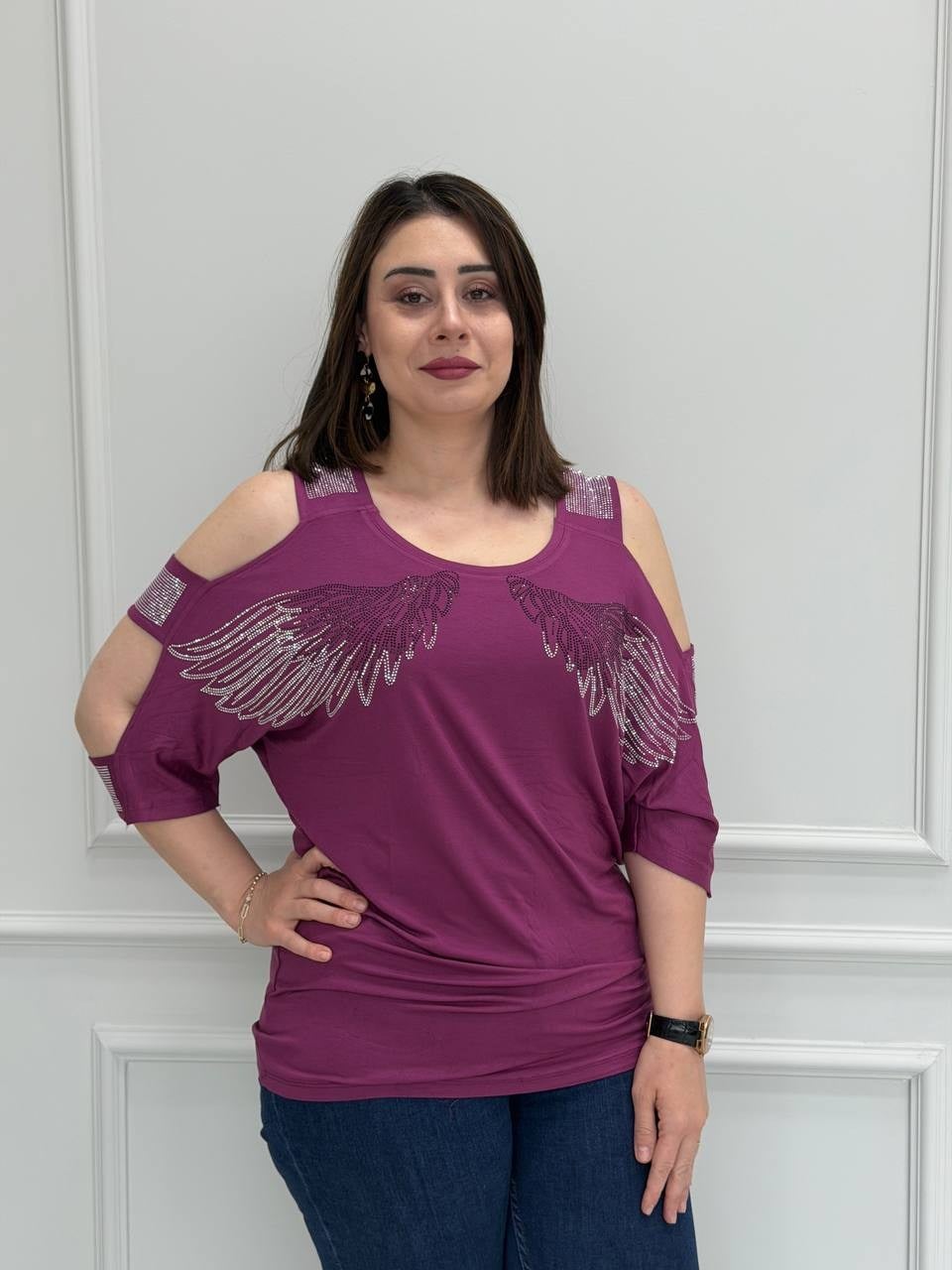 Melek Taşlı Mürdüm Bluz