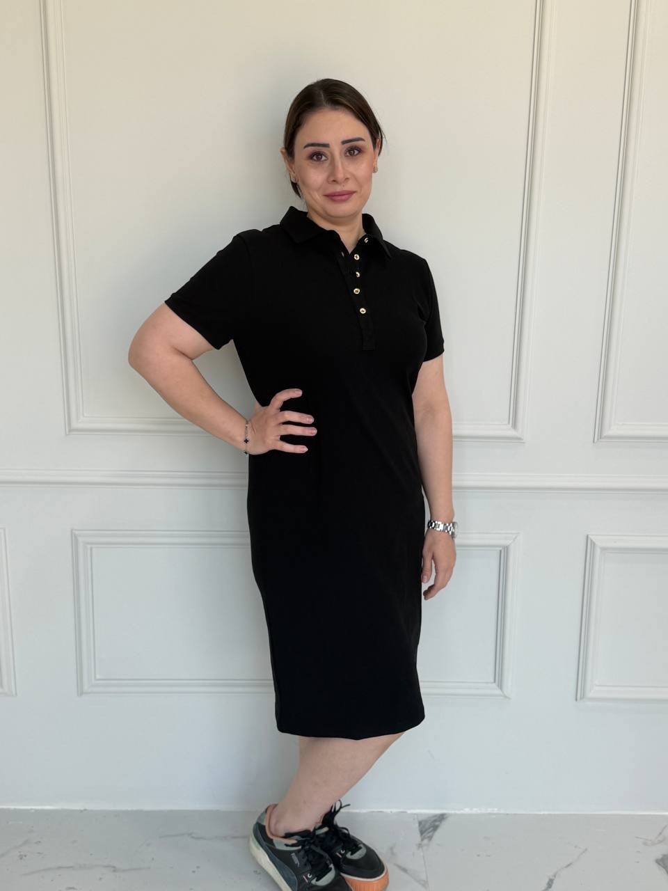 Siyah Lacoste Kumaş Elbise