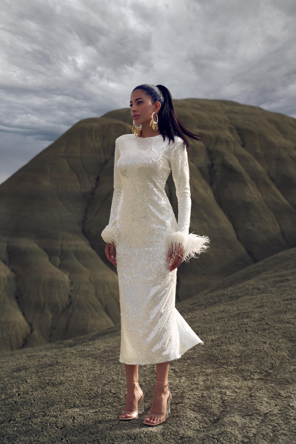 Sequined Whit Midi Dress