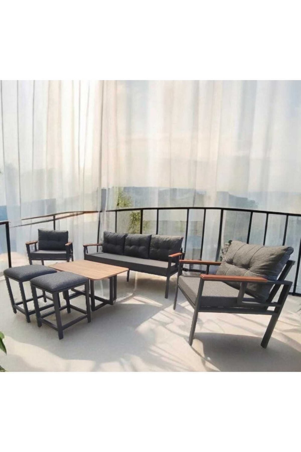Pi Elize Bahçe Ve Balkon Mobilyası 3 1 1 Sehpalı Ve Antrasit 2 Puflu