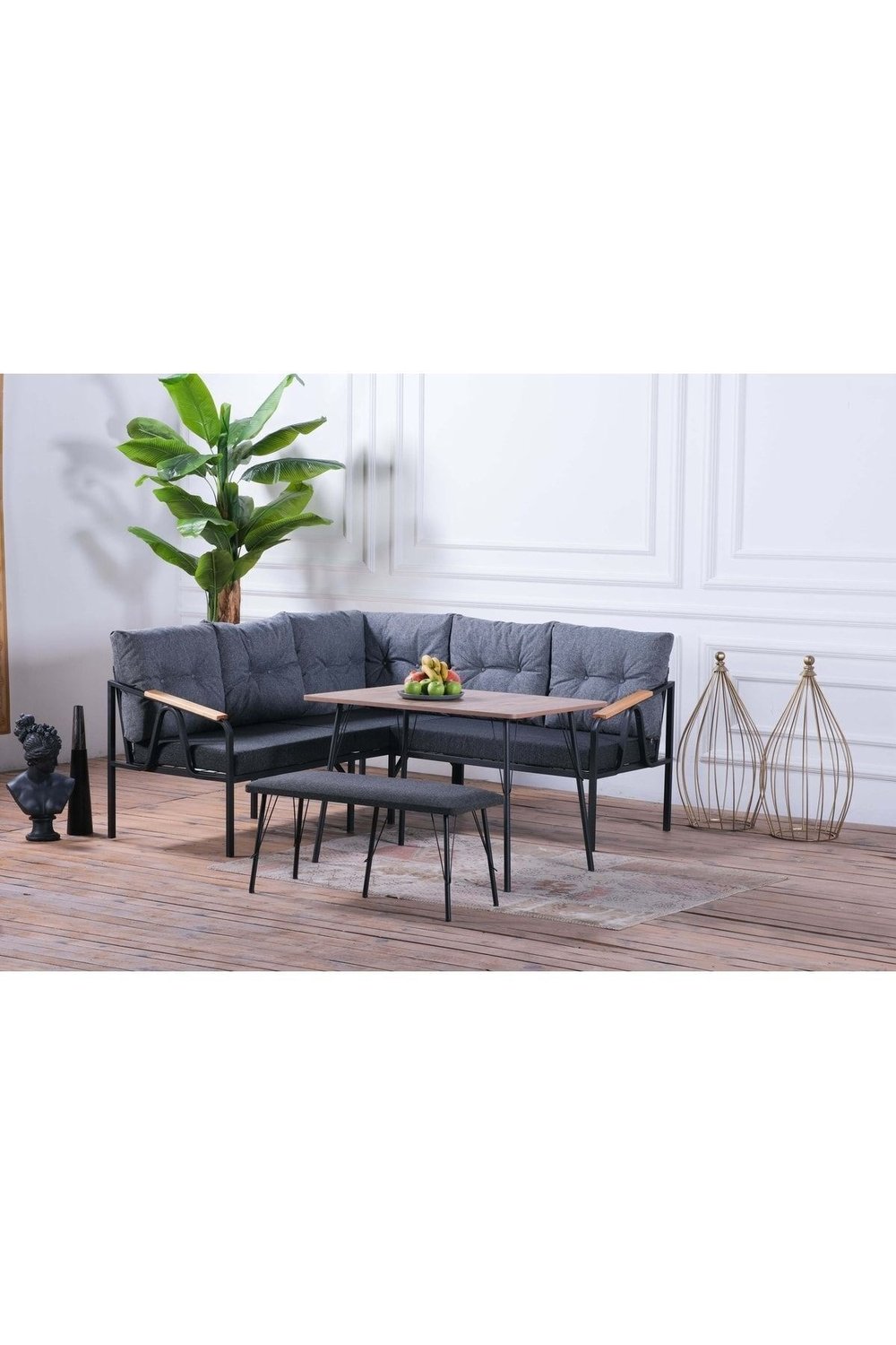 Pimango Pi Angel Bahçe Ve Balkon Köşe Oturma Takımı, Masalı Ve Puflu, 180x180 Cm Tam Set
