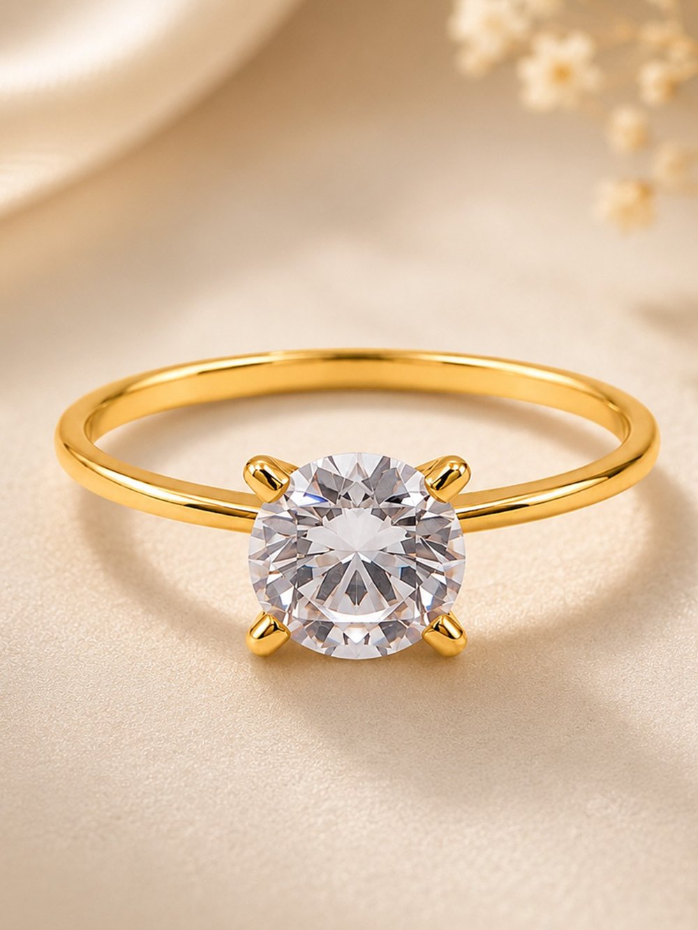 14 Ayar Altın Dört Tırnak Işık Tektaş Yüzük