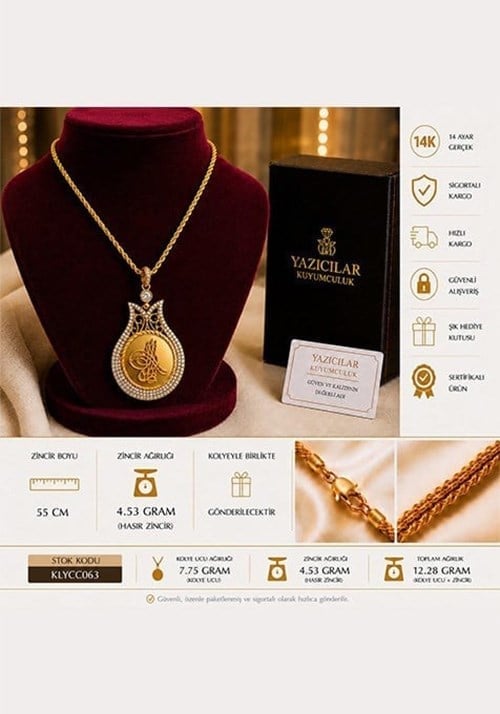 14 Ayar Safir Dokunuşlu Premium Tasarım Altın Kolye