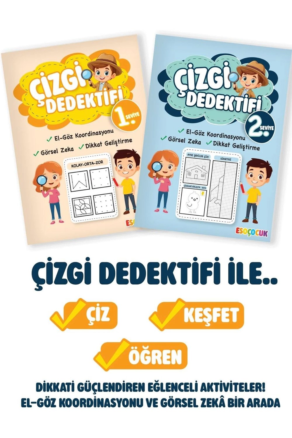 Çizgi Dedektifi Seti 2 Kitap | Çizgi Çalışmaları + Kodlama + Simetri | Dikkat Geliştirici • Görsel Algı  | 3–7 Yaş
