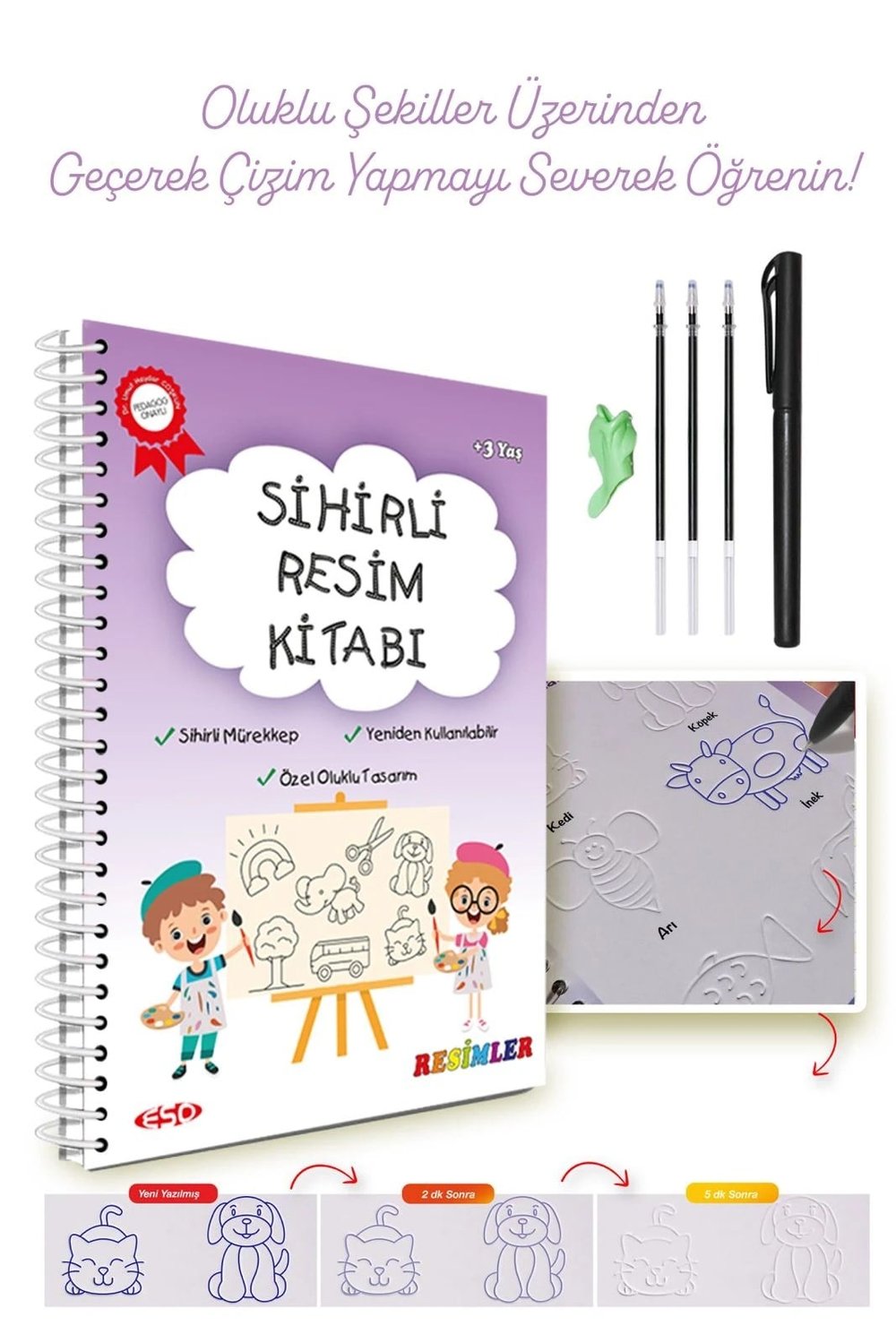 Eso Sihirli Resim Alıştırma Kitabı | Oluklu Sihirli Uçan Kalemli Eğitici Kitap (3-7 yaş)