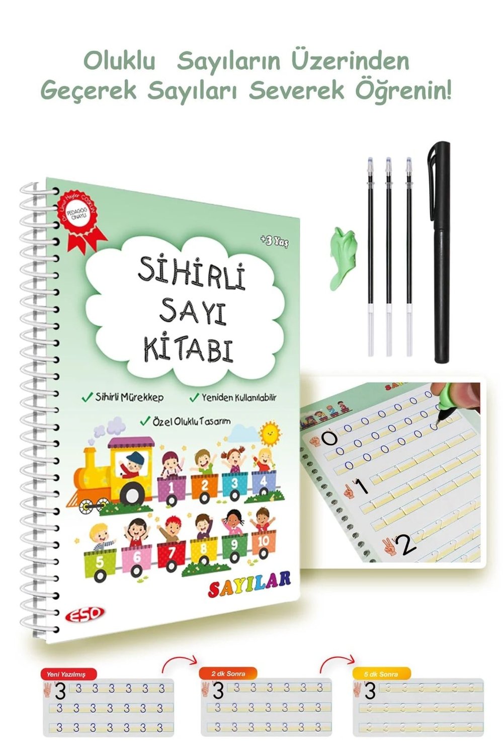 Eso Sihirli Sayı Alıştırma Kitabı - Oluklu Sihirli Kalemli Eğitici Eğlenceli Aktivite Kitabı (3-7 yaş)