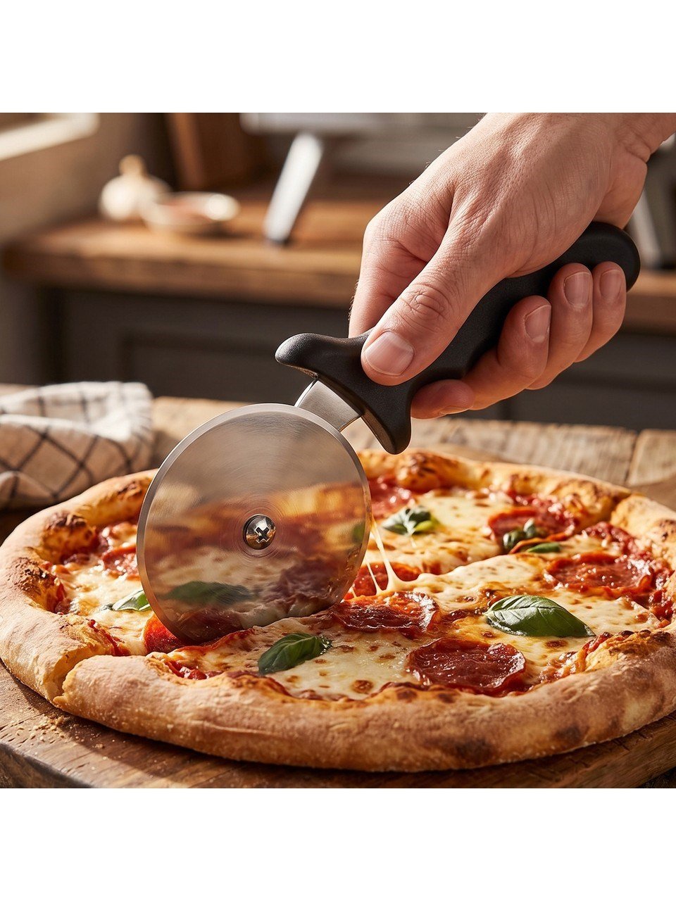 Bertolli Paslanmaz Çelik 20 cm Pizza Kesici Rulet - Ergonomik Saplı Hamur Kesme Tekerleği