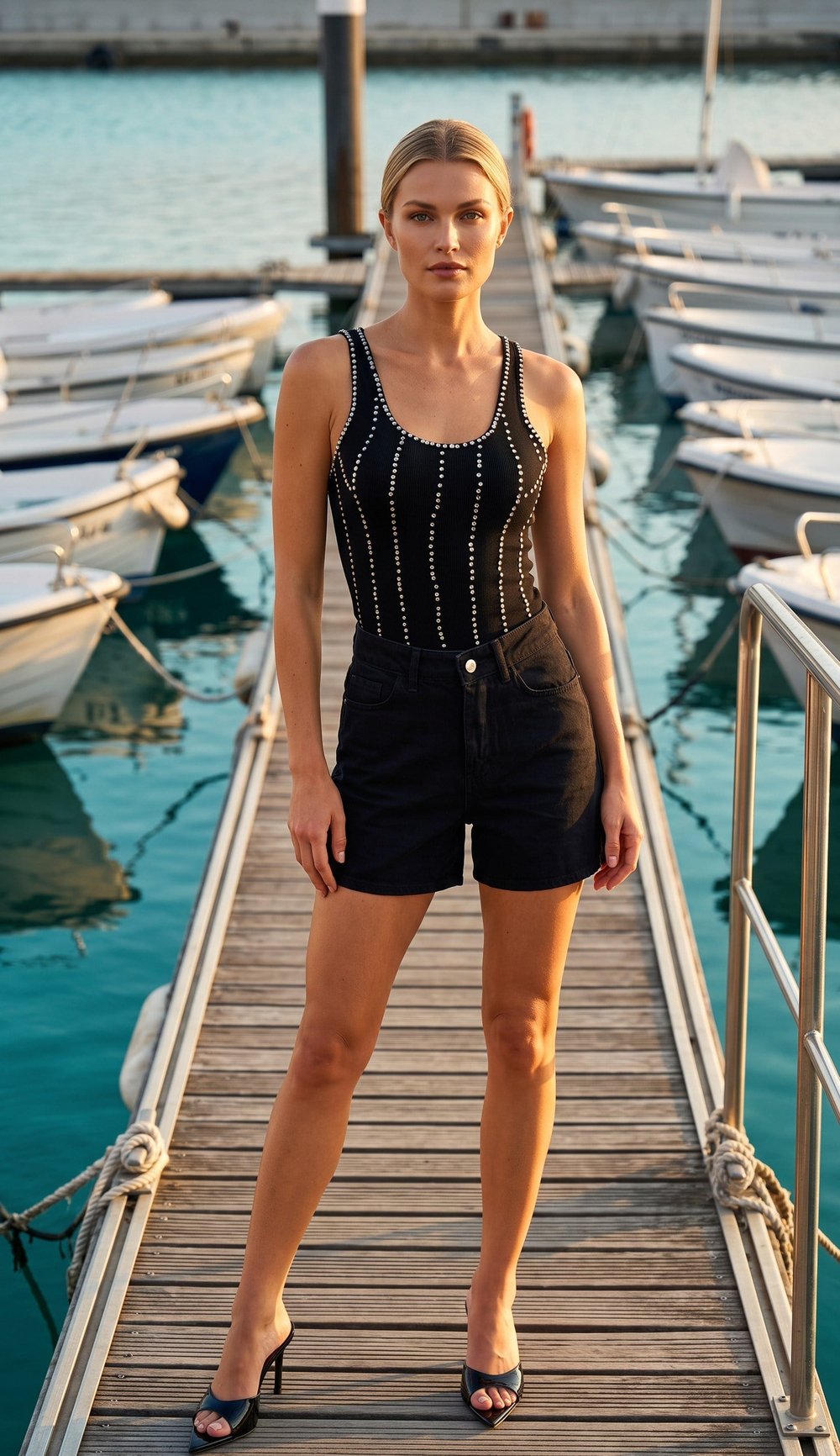 Çakım Taşlı Body Siyah Fitilli