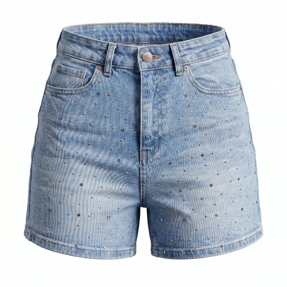 Taşlı Denim Şort
