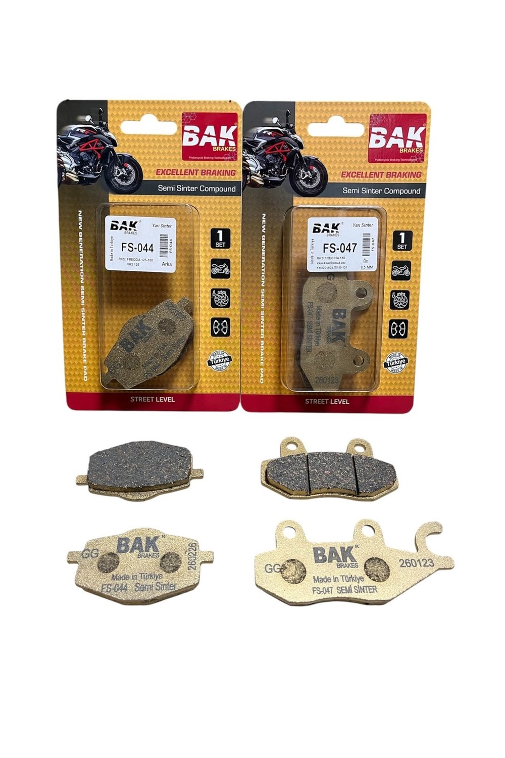 BAK SEMİ SİNTERLİ ÖN BALATA + ARKA BALATA TAKIMI RKS VRS 125 / FRECCİA 125 - 150 [ 10 Bin Km +]