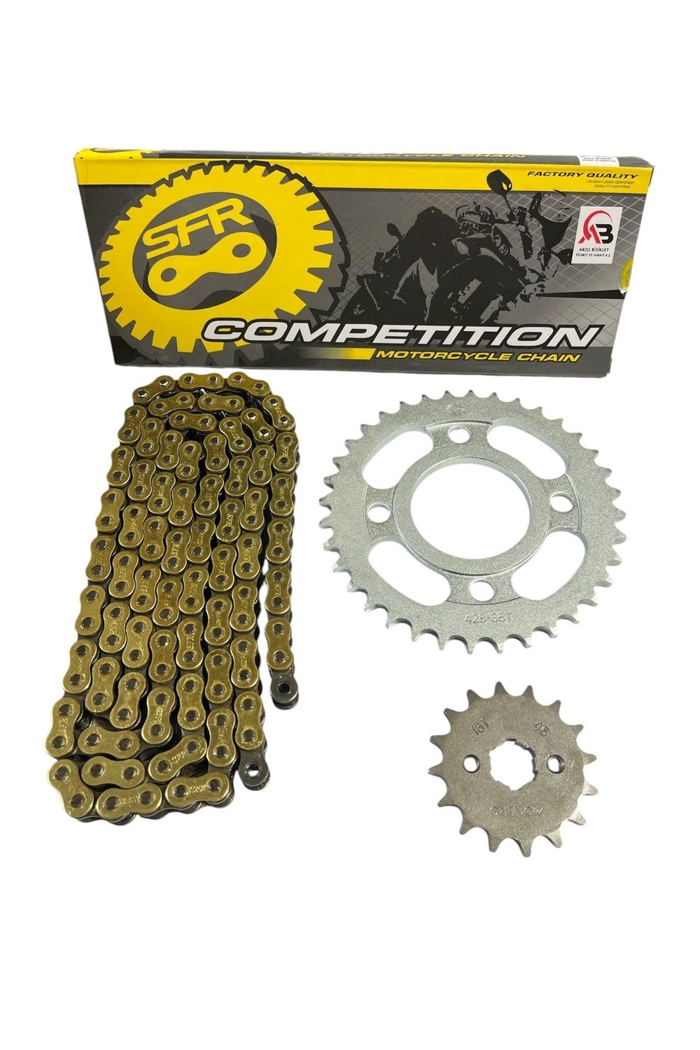 CG PERFORMANSLI ZİNCİR DİŞLİ SETİ ÖN 16T/ARKA 36T + SFR GOLD ORİNGLİ ZİNCİR 428Hx128L CG - KUBA ÇİTA