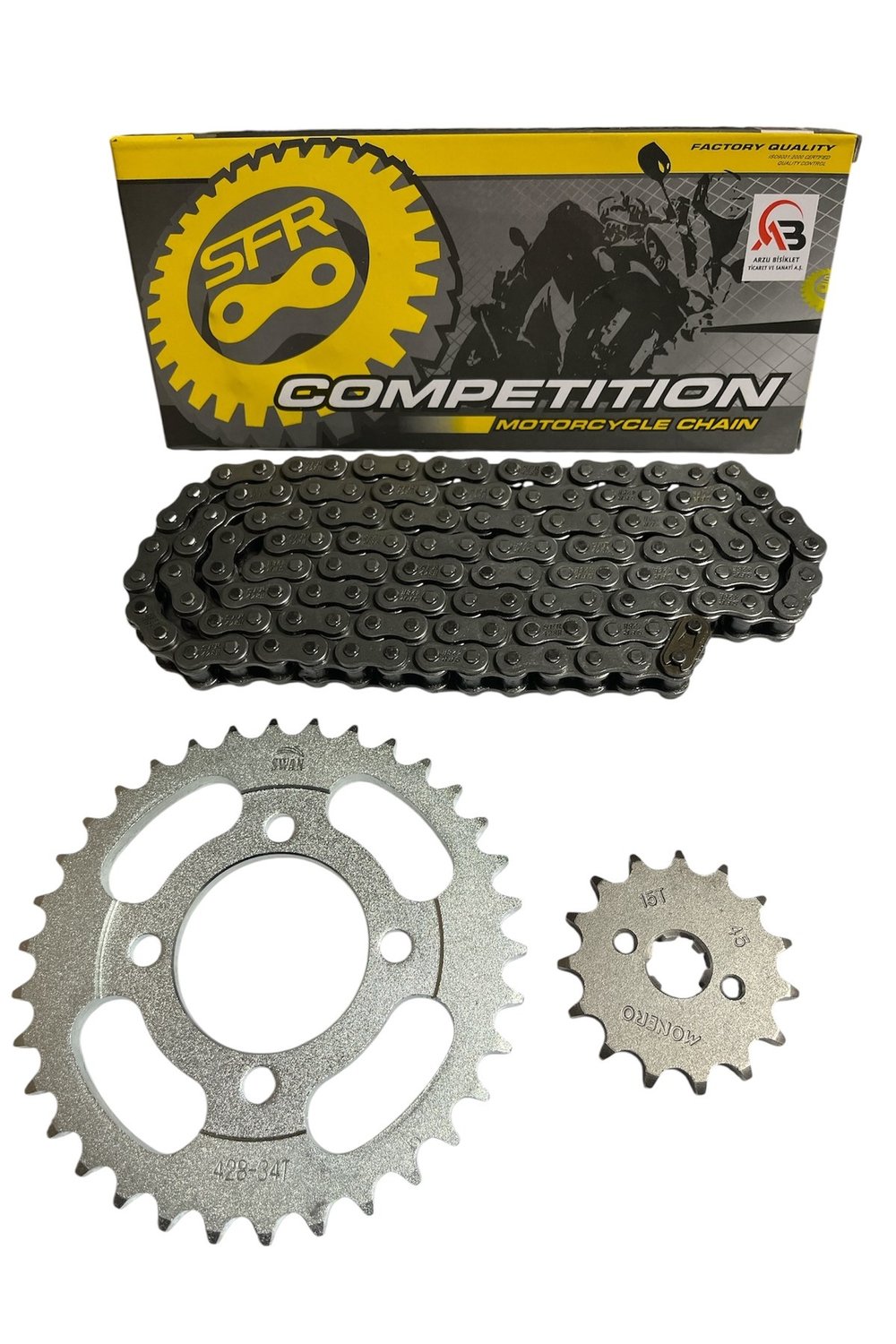 CUB PERFORMANSLI ZİNCİR DİŞLİ SETİ - ÖN 15T + ARKA 34T + SFR ZİNCİR 428H x 110L CUB - SFC