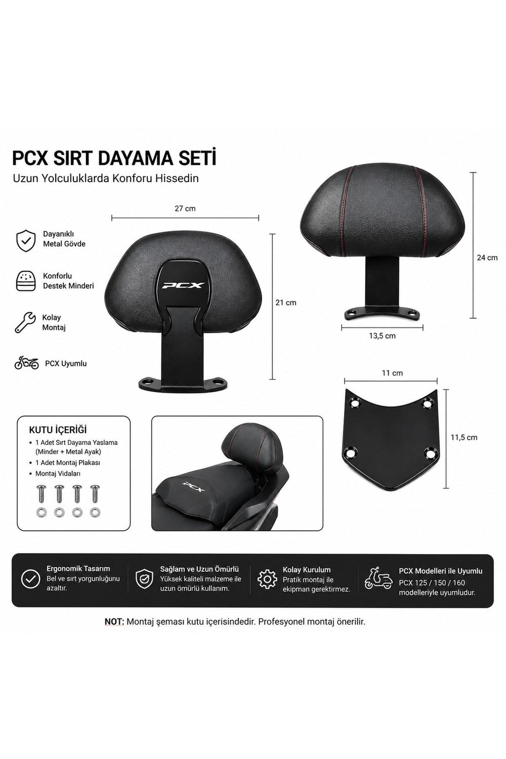 HONDA PCX SIRT DAYAMA - PCX SISSY BAR HONDA PCX 2021/2022/2023/2024/2025/2026 [PCX TÜM YILLAR UYUMLU]